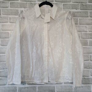 Garance Paris Lenny Chemise Eyelet Blouse Top Floral Ecru Off White Medium NWT